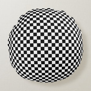 Geometric Checkered Illusion: Vintage Artistry. Round Pillow