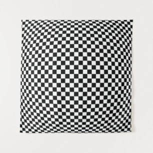 Geometric Checkered Illusion: Vintage Artistry. Tapestry
