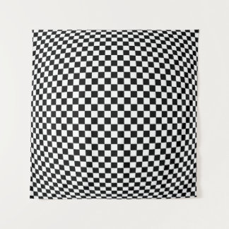 Geometric Checkered Illusion: Vintage Artistry. Tapestry