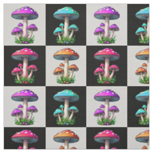 Geometric Checkered Mushroom Design Fabric