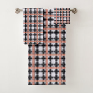 Geometric checkered pattern plaid brown bath towel set