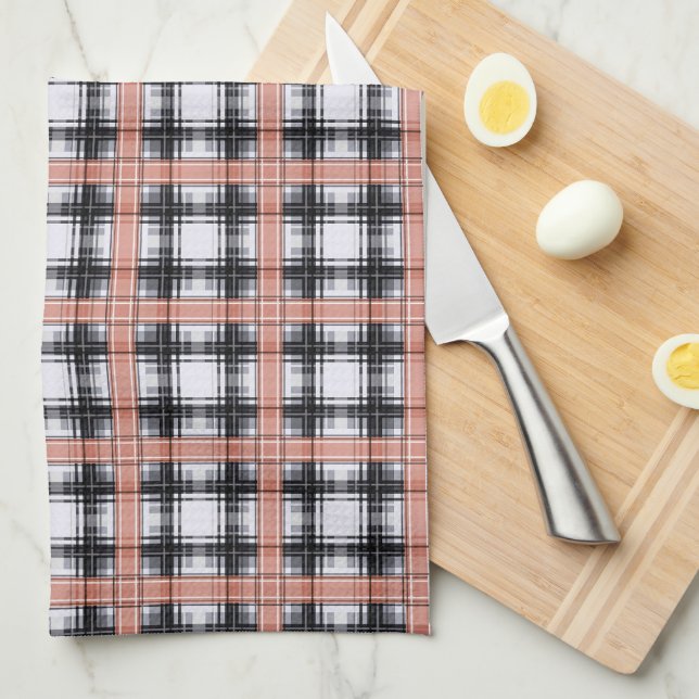 Geometric checkered pattern plaid brown kitchen towel (Quarter Fold)