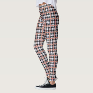 Geometric checkered pattern plaid brown leggings