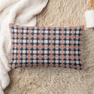Geometric checkered pattern plaid brown lumbar pillow