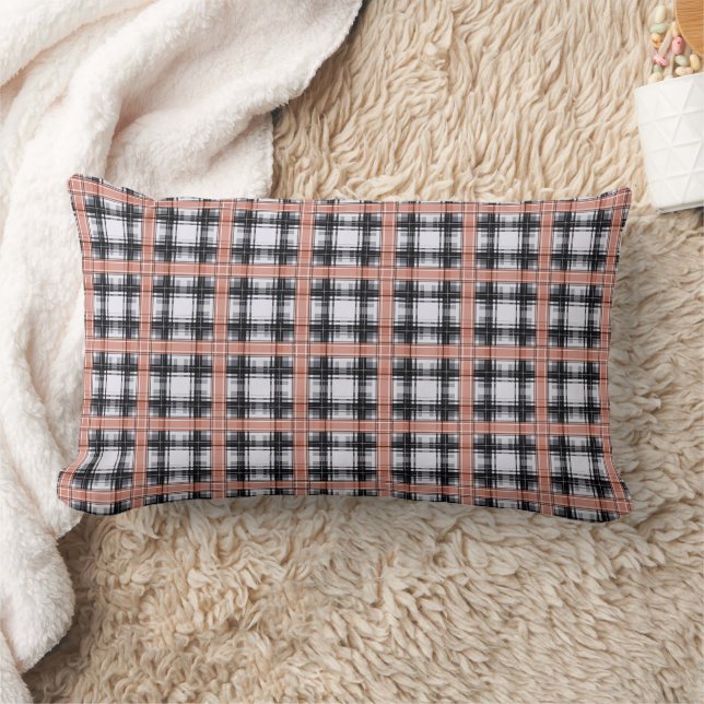 Geometric checkered pattern plaid brown lumbar pillow (Blanket)