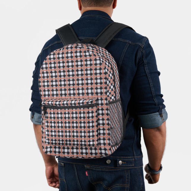 Geometric checkered pattern plaid brown printed backpack (Insitu (Model))