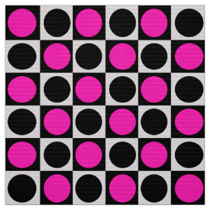 Geometric Checkered Pink And Black Dots Fabric