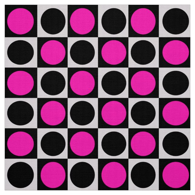 Geometric Checkered Pink And Black Dots  Fabric (Swatch)