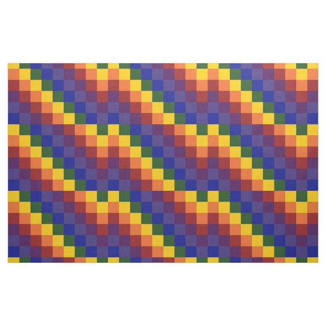 Geometric Checkered Rainbow Pattern Fabric (Yard)