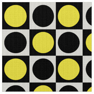 Geometric Checkered Yellow and  Black Dots  Fabric
