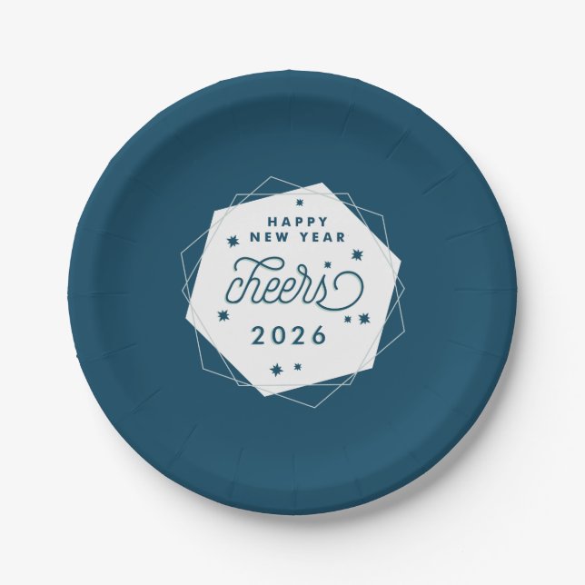Geometric Cheer | New Year's Eve Party Paper Plates (Front)