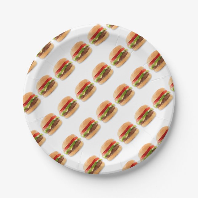 Geometric Cheeseburger Paper Plates Art (Front)