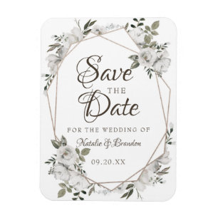 Geometric Cherish White Floral Save the Date Magnet