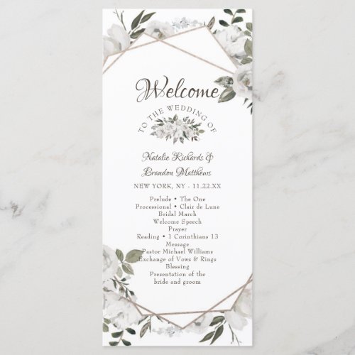 Geometric Cherish White Floral Wedding Ceremony Program