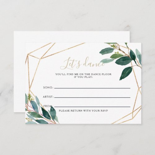 Geometric Chic Foliage Wedding Song Request Card