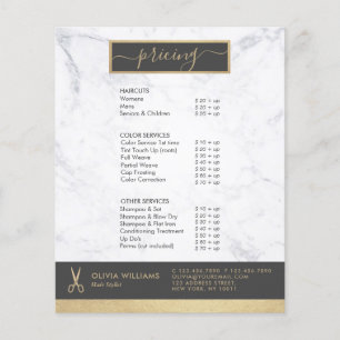 Geometric Chic Gold Scissors Marble Hair Stylist Flyer