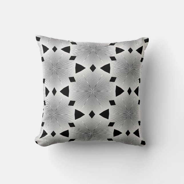 Geometric chic modern art tile pattern black white throw pillow (Front)