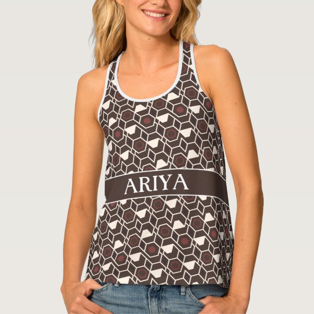 Geometric Chocolate White Minimal Pattern Tank Top (Front)