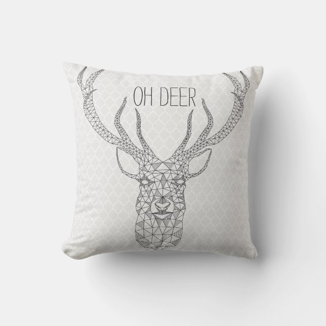 Geometric Christmas Deer OH DEER Throw Pillow (Front)