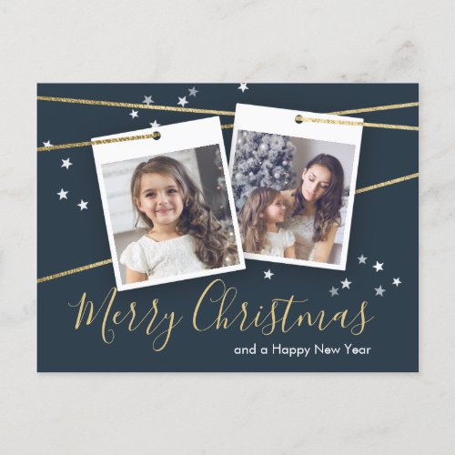 Geometric Christmas Design Two Photos Holiday Postcard