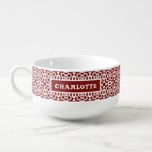 Geometric Christmas Red And White Name  Soup Mug