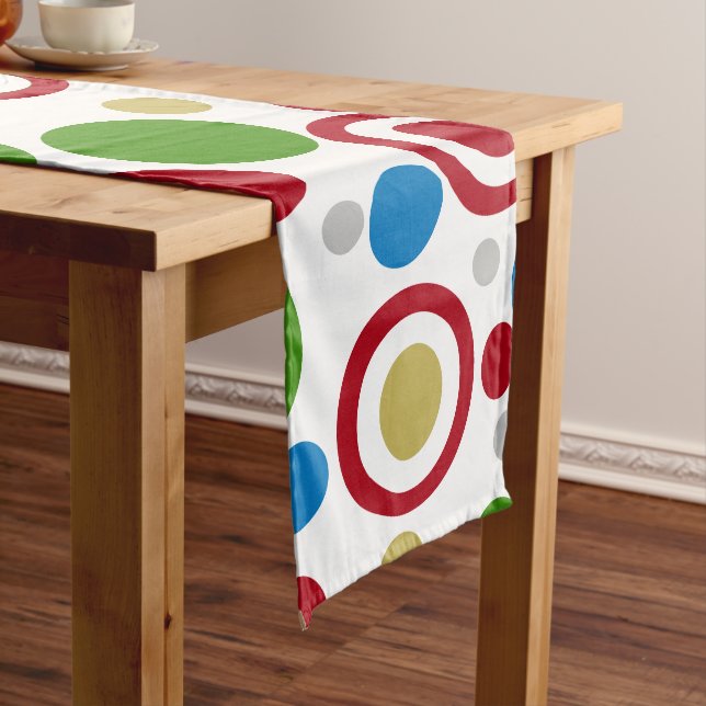 Geometric Christmas Red Green Silver Gold Blue Long Table Runner (In Situ)