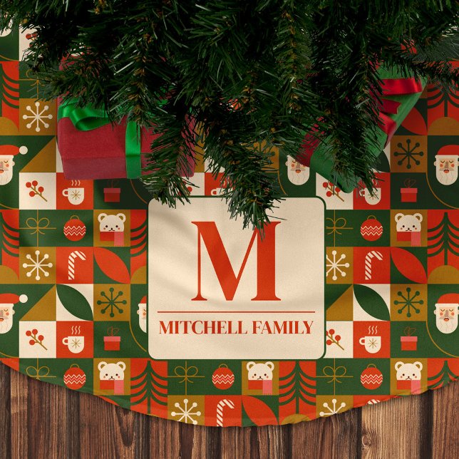 Geometric Christmas Seamless Santa Bear Pattern Brushed Polyester Tree Skirt (Creator Uploaded)