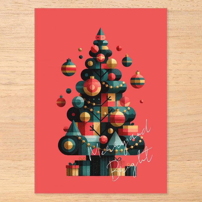 Geometric Christmas Tree Acrylic Invitations (Front)