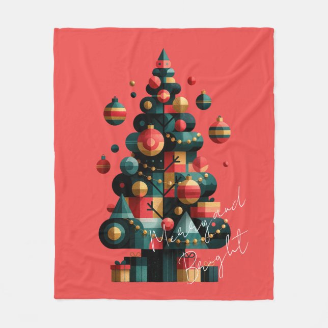 Geometric Christmas Tree Fleece Blanket (Front)