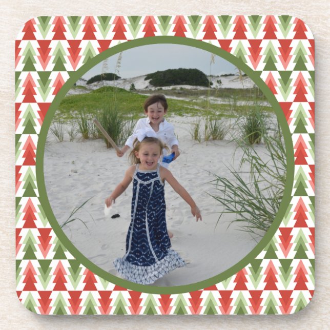 Geometric Christmas Tree Grove Beverage Coaster (Front)