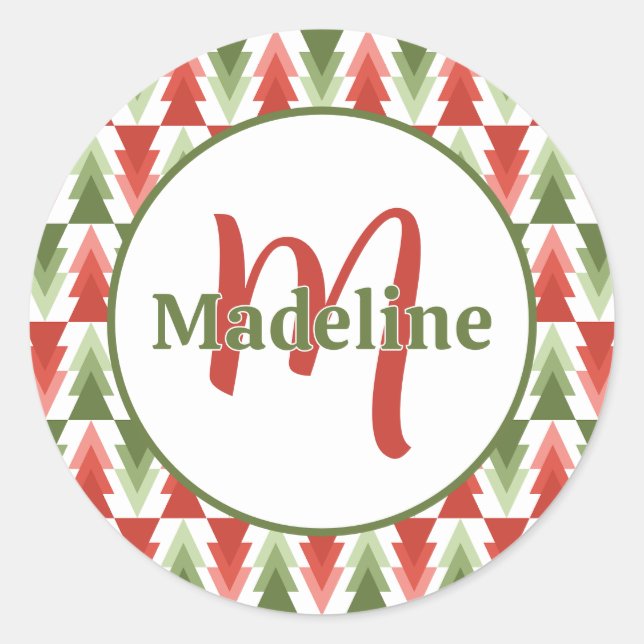 Geometric Christmas Tree Grove Classic Round Sticker (Front)