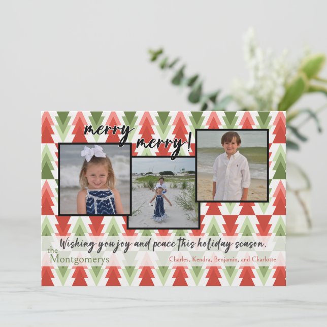 Geometric Christmas Tree Grove Flat Holiday Card (Standing Front)