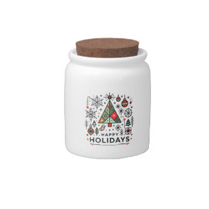 Geometric Christmas Tree Happy Holidays Festive Candy Jar