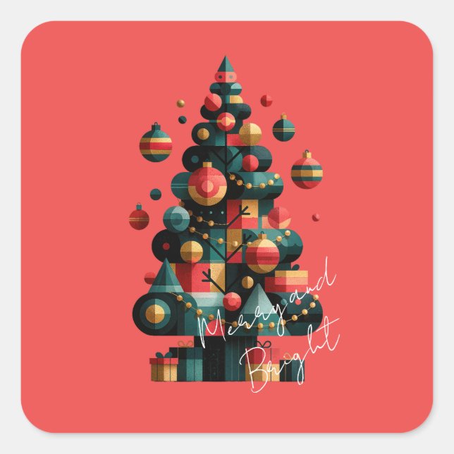 Geometric Christmas Tree Square Sticker (Front)