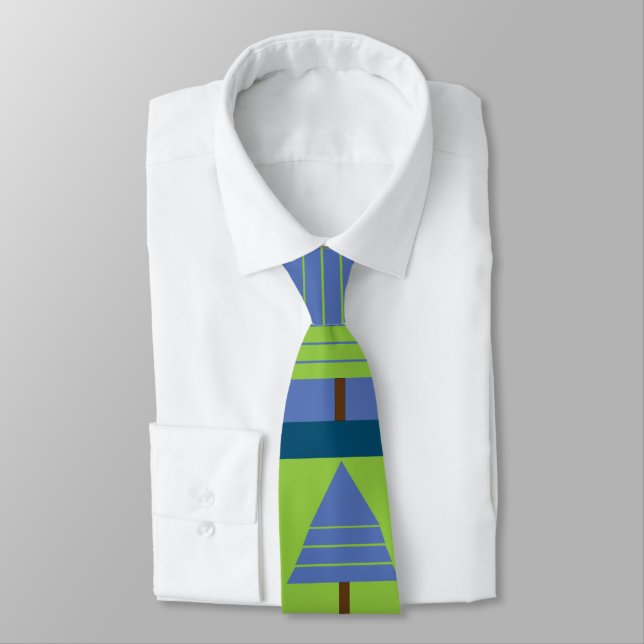 Geometric Christmas Tree Stripes Neck Tie (Tied)