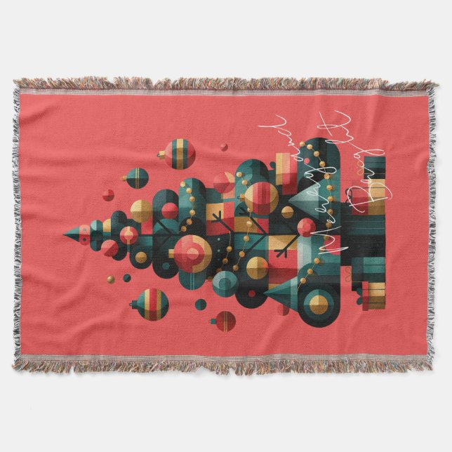 Geometric Christmas Tree Throw Blanket (Front)