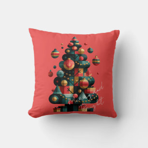 Geometric Christmas Tree Throw Pillow