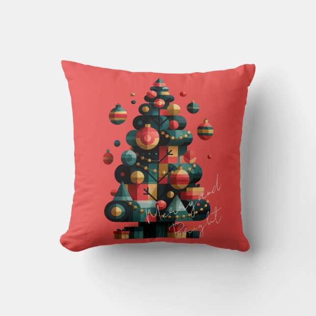 Geometric Christmas Tree Throw Pillow (Front)