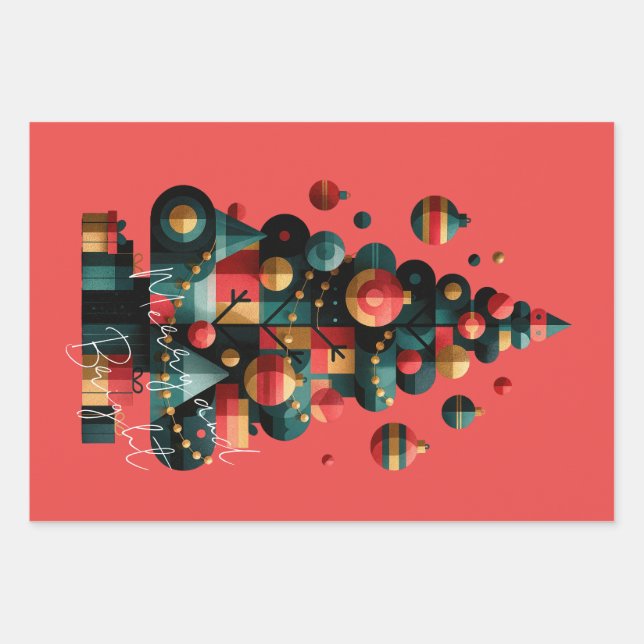 Geometric Christmas Tree Wrapping Paper Sheets (Front)
