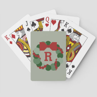 Geometric Christmas Wreath on Sage with Monogram Poker Cards
