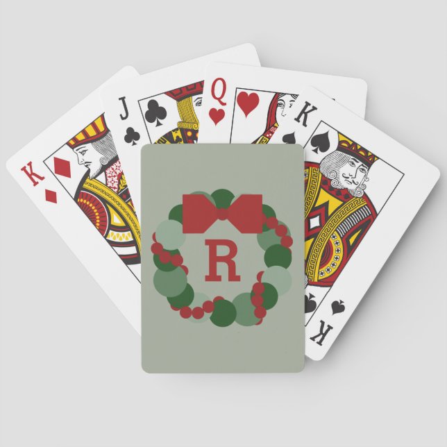 Geometric Christmas Wreath on Sage with Monogram Poker Cards (Back)