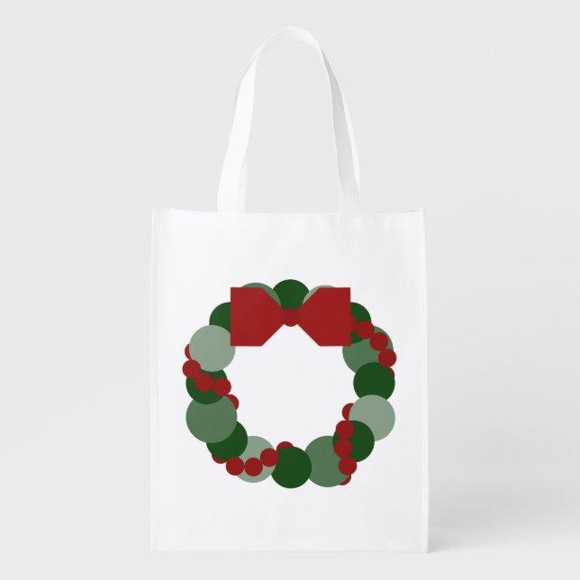 Geometric Christmas Wreath Reusable Grocery Bag (Front)