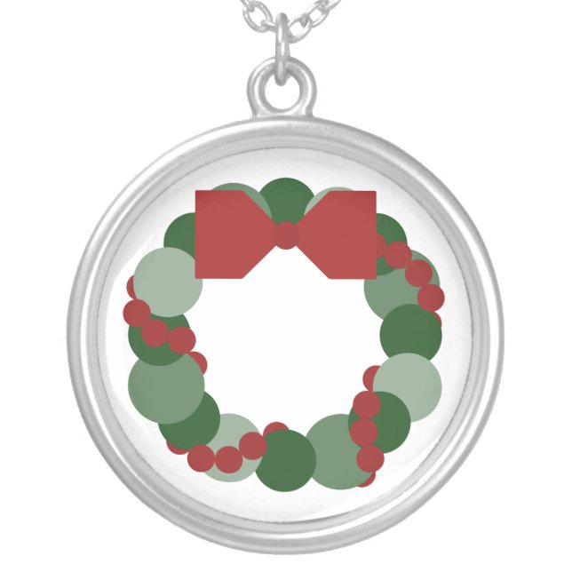Geometric Christmas Wreath Silver Plated Necklace (Front)