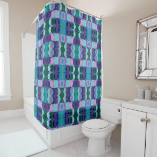 Geometric Circle Art in Cool Tones Shower Curtain