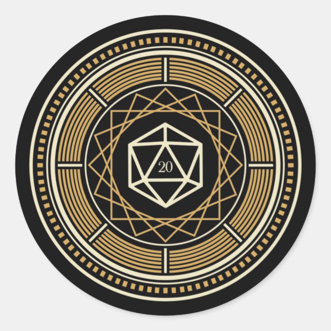 Geometric Circle D20 Dice Tabletop RPG Classic Round Sticker (Front)