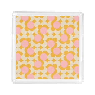 Geometric Circle Mid Century Flower Pattern Acrylic Tray
