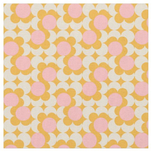 Geometric Circle Mid Century Flower Pattern Fabric (Close Up)