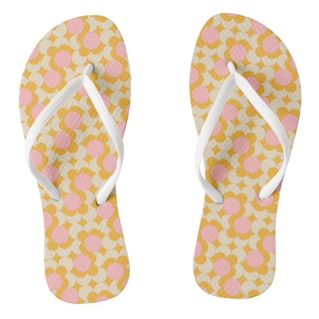 Geometric Circle Mid Century Flower Pattern Flip Flops (Footbed)