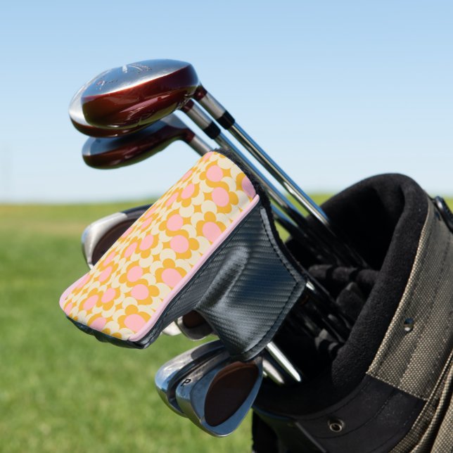 Geometric Circle Mid Century Flower Pattern Golf Head Cover (In Situ)