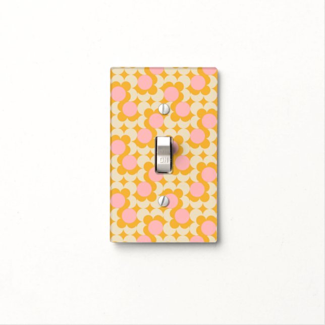 Geometric Circle Mid Century Flower Pattern Light Switch Cover (In Situ)